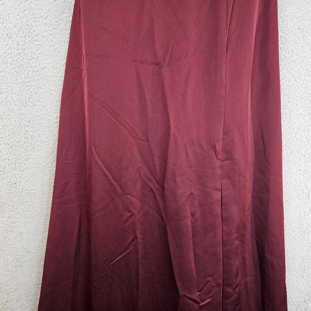 Hayley Paige Maxi Dress Womens Sz 12 Maroon Spagetti Straps Cowl Neck Front Slit